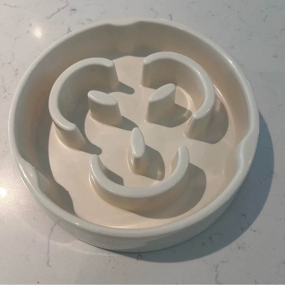 Dog Bowl Slow Feeder Puzzle Maze For Fast Eaters Anti Slip Ivory 6.25” Small Med